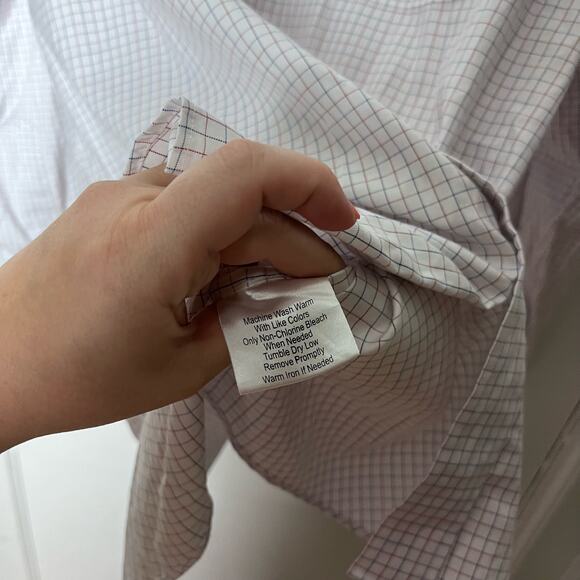 Jos. A. Bank Men's Red White Blue Check Plaid Traveler Traditional Fit Shirt 17 - Picture 5 of 6